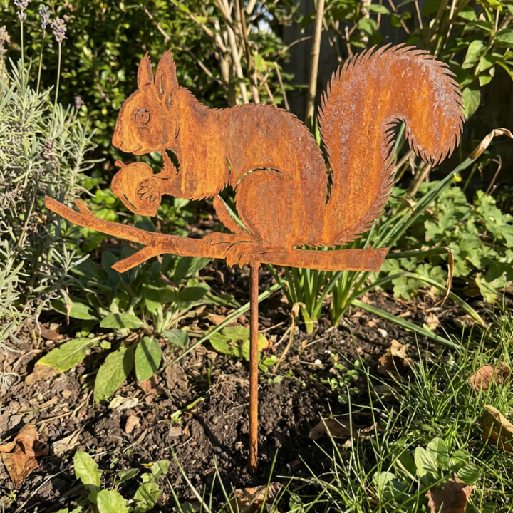 Gartenstecker Eichhörnchen mit Nuss, 22 cm