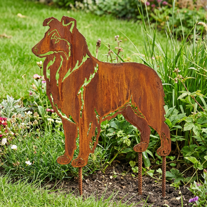 Edelrost Gartenstecker Collie – Hundesilhouette aus Metall