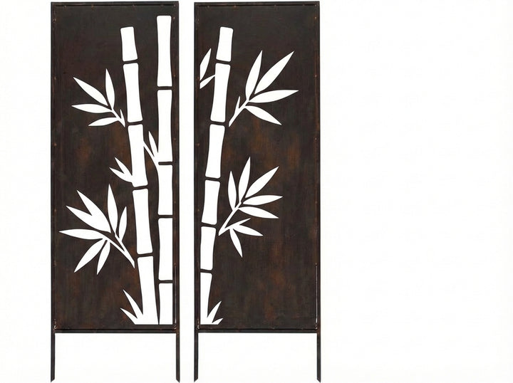 2er-Set Sichtschutz Gartenpaneel Metall – Motiv Bambus, 160 × 50 cm