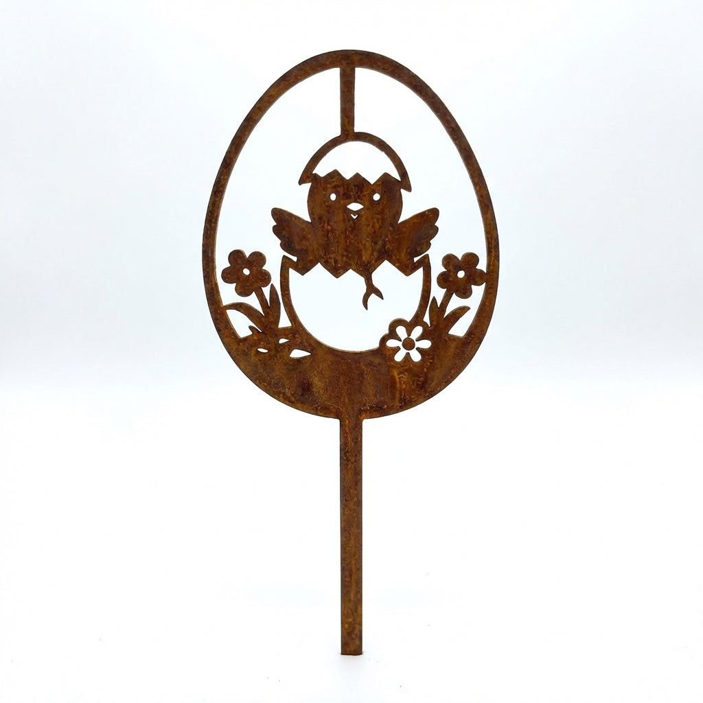 Edelrost Osterdeko Osterei mit Küken 20 × 6 × 1 cm, 1 cm