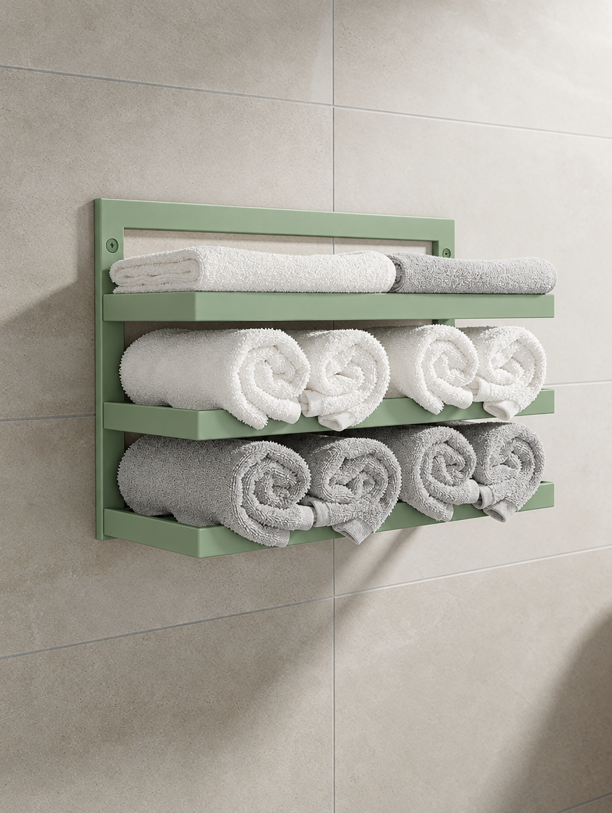 Handtuchregal Wand aus Metall mit 3 Ablagen | Verschiedene Farben | Im Loft-Stil | 60 × 38 cm