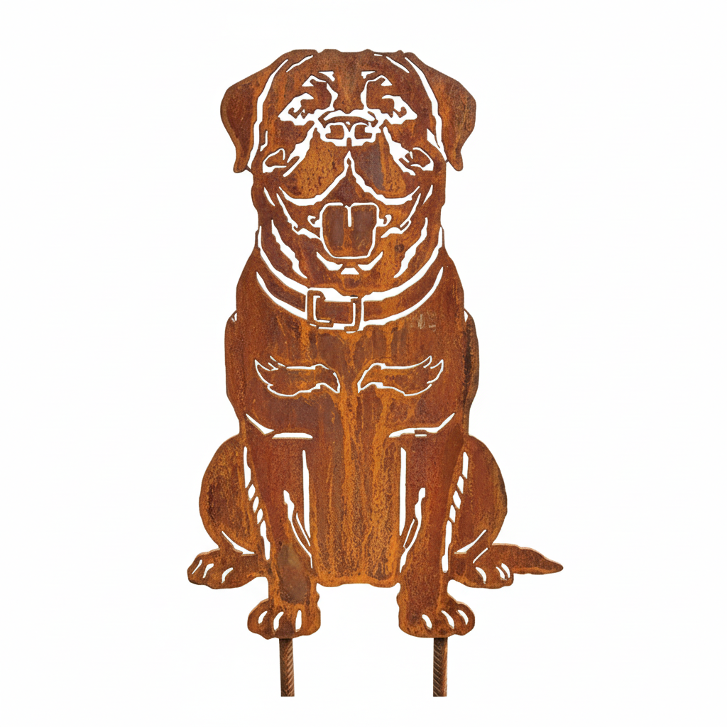 Edelrost Gartenstecker Bordeauxdogge – Hundesilhouette aus Metall, 38 cm