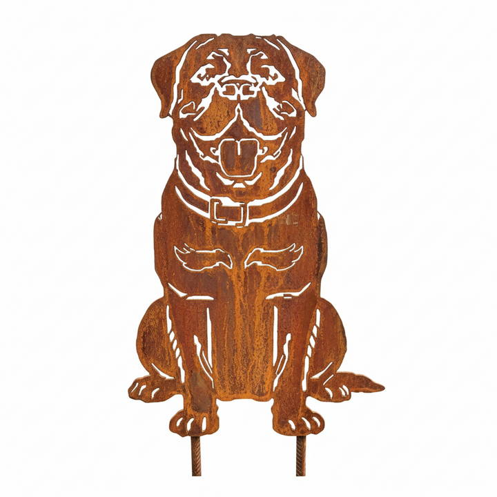 Edelrost Gartenstecker Bordeauxdogge – Hundesilhouette aus Metall, 38 cm