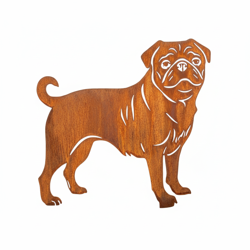 Edelrost Gartenstecker Mops – Hundesilhouette aus Metall