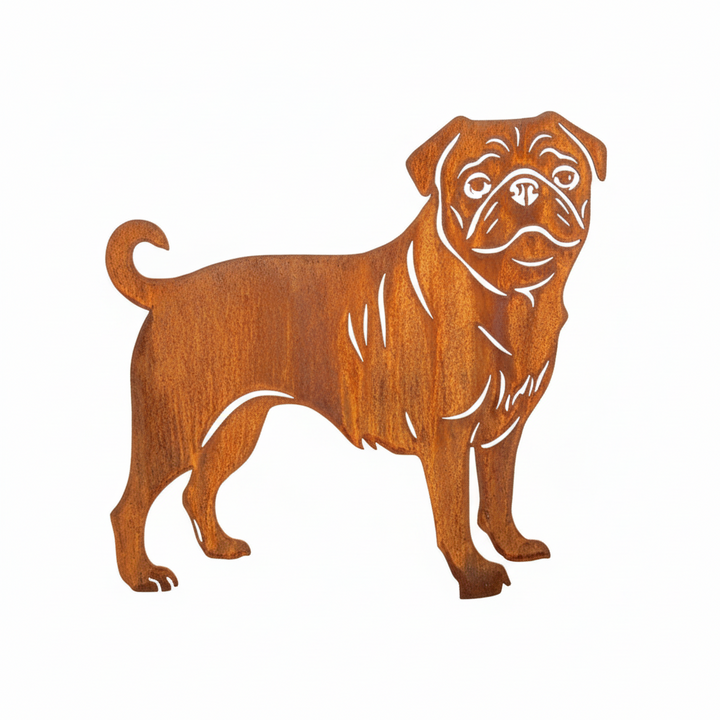 Edelrost Gartenstecker Mops – Hundesilhouette aus Metall