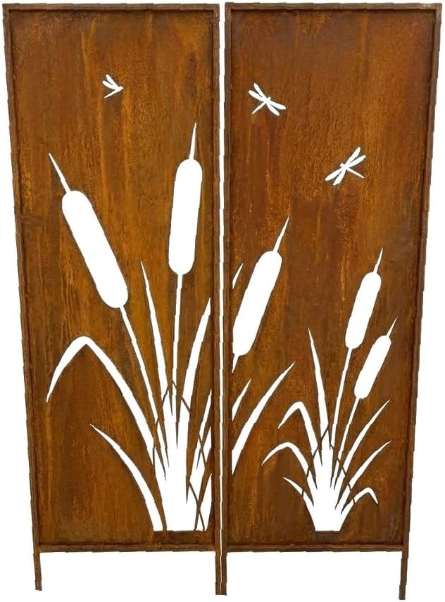 2er-Set Sichtschutz Gartenpaneel Metall – Motiv Schilfgras, 160 × 50 cm