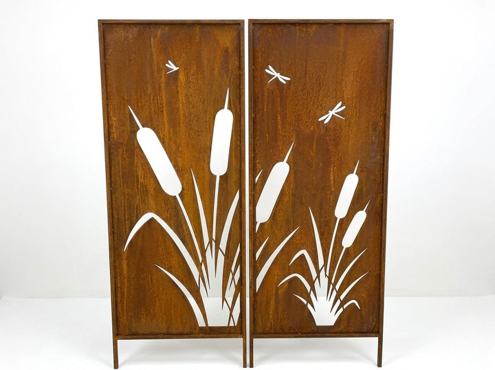2er-Set Sichtschutz Gartenpaneel Metall – Motiv Schilfgras, 160 × 50 cm