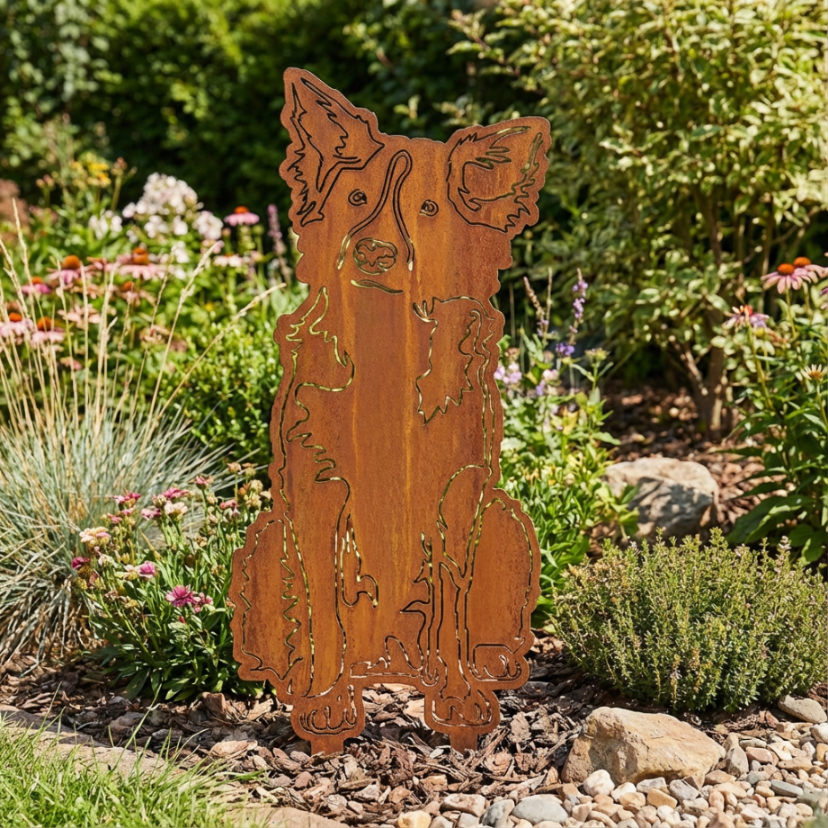 Edelrost Gartenstecker Border Collie – – Hundesilhouette aus Metall