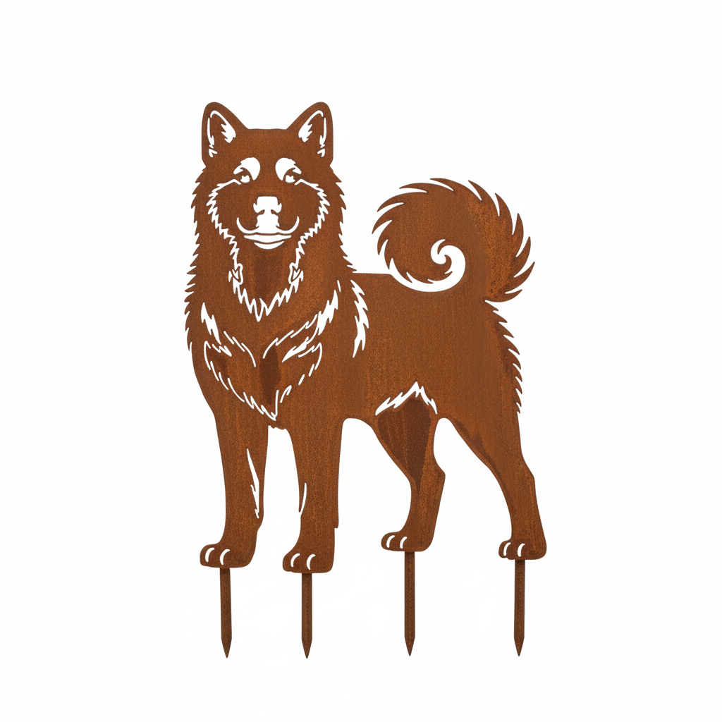 Edelrost Gartenstecker Akita – Hundesilhouette aus Metall