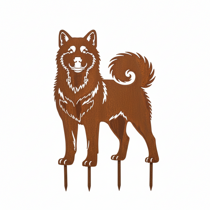 Edelrost Gartenstecker Akita – Hundesilhouette aus Metall