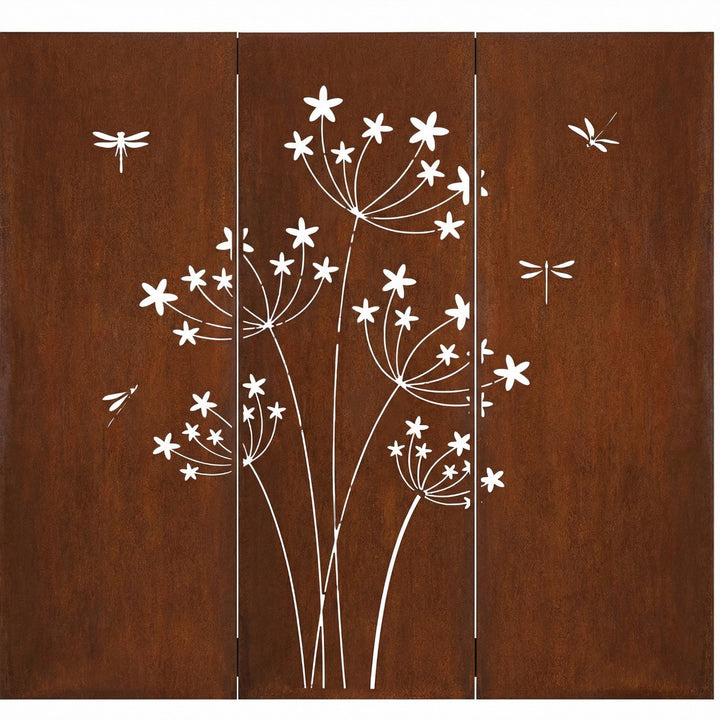 3er-Set Sichtschutz Gartenpaneel Metall – Motiv Pusteblume, 160 × 50 cm