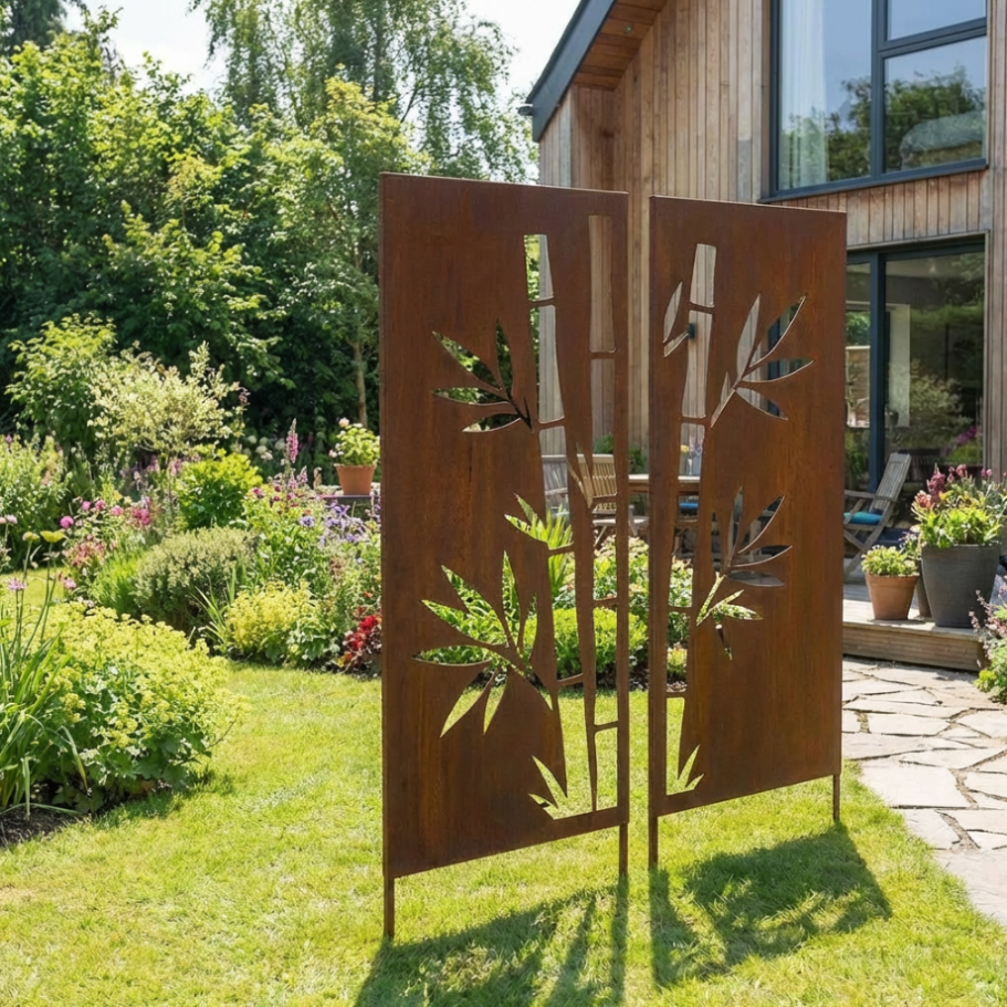 2er-Set Sichtschutz Gartenpaneel Metall – Motiv Bambus, 160 × 50 cm