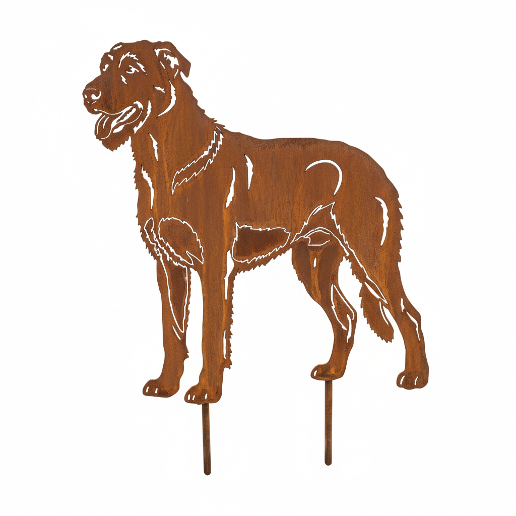 Edelrost Gartenstecker Irischer Wolfshund – Hundesilhouette aus Metall, 42 cm