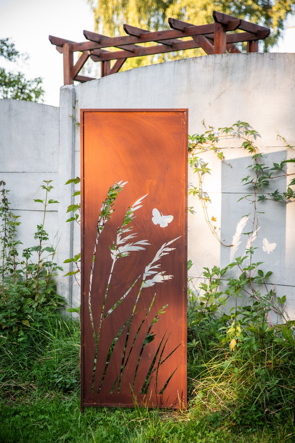 Sichtschutz Gartenpaneel Metall – Motiv Gras, 160 × 50 cm