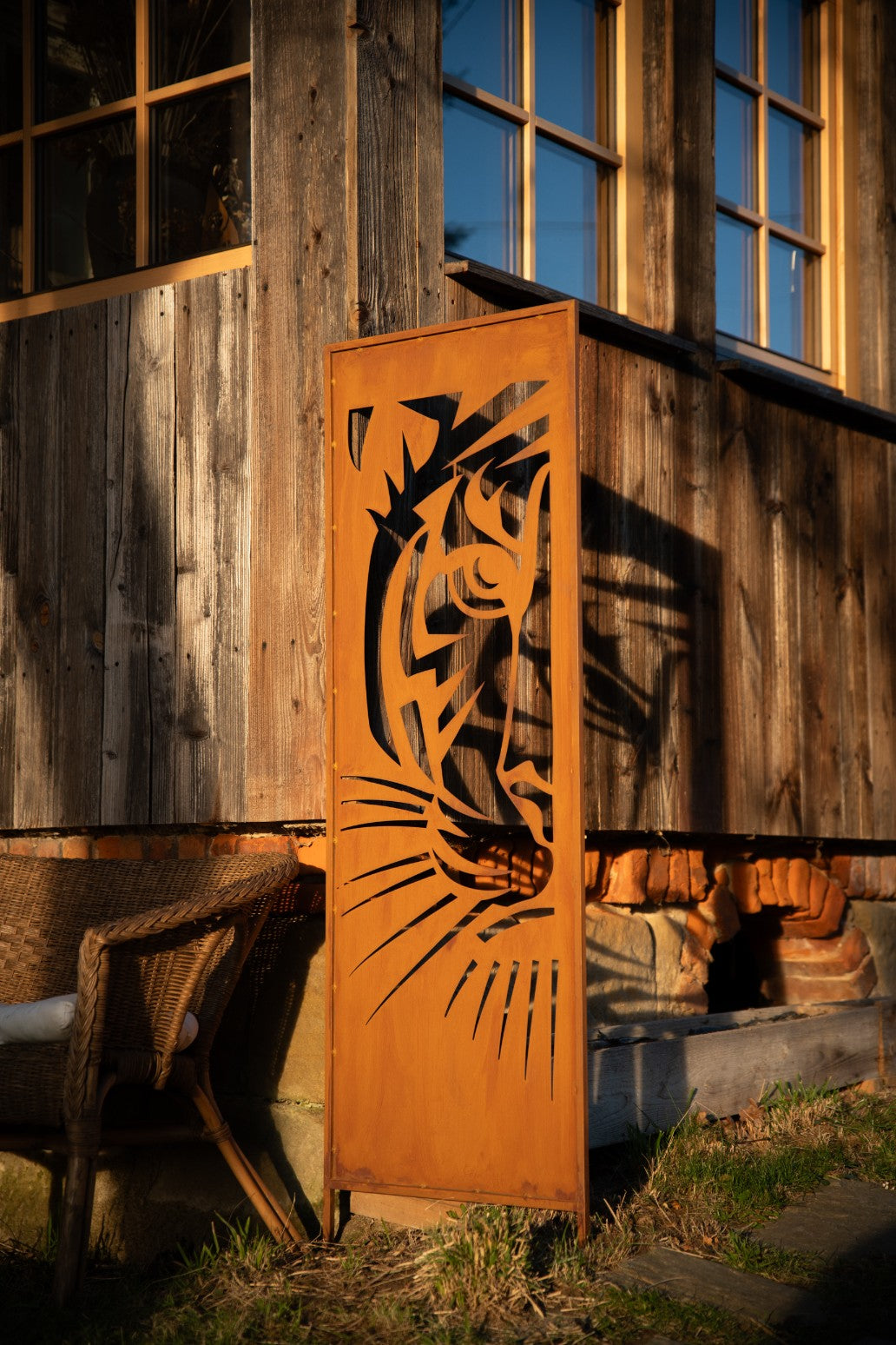 Sichtschutz Gartenpaneel Metall – Motiv Löwe, 160 × 50 cm