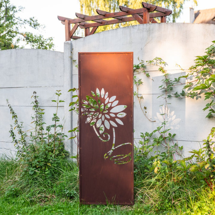 Sichtschutz Gartenpaneel Metall – Motiv Große Blume, 160 × 50 cm