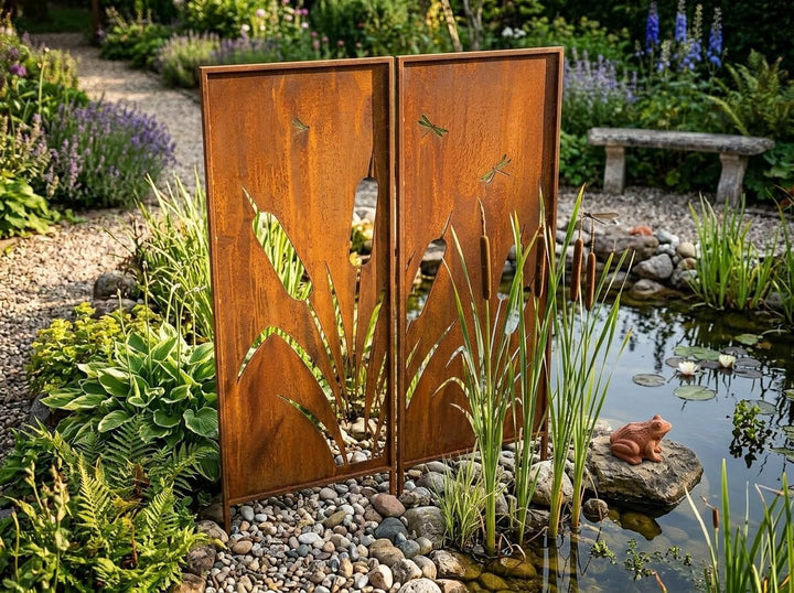 2er-Set Sichtschutz Gartenpaneel Metall – Motiv Schilfgras, 160 × 50 cm