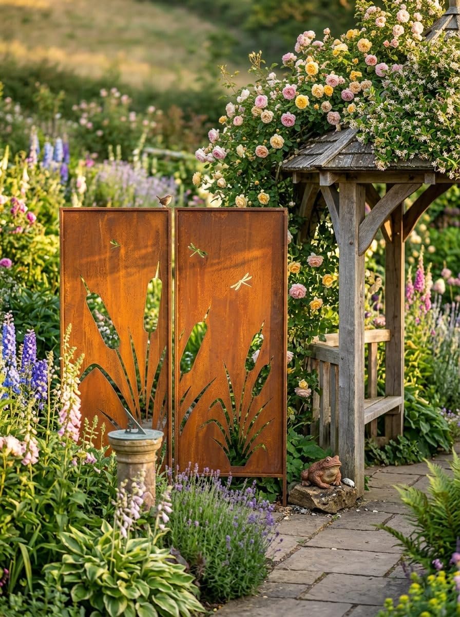 2er-Set Sichtschutz Gartenpaneel Metall – Motiv Schilfgras, 160 × 50 cm