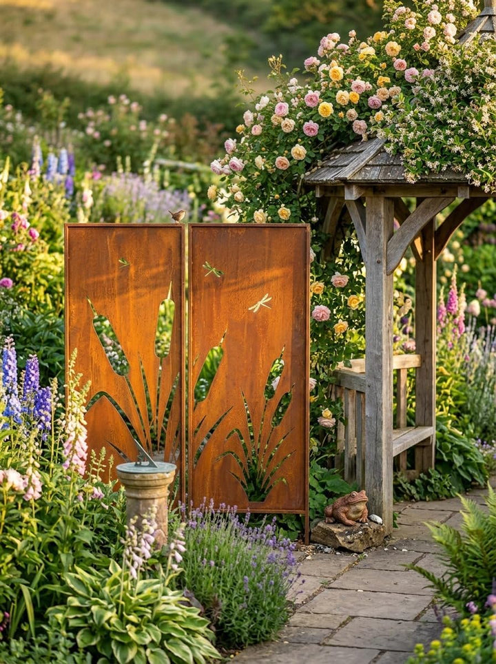 2er-Set Sichtschutz Gartenpaneel Metall – Motiv Schilfgras, 160 × 50 cm