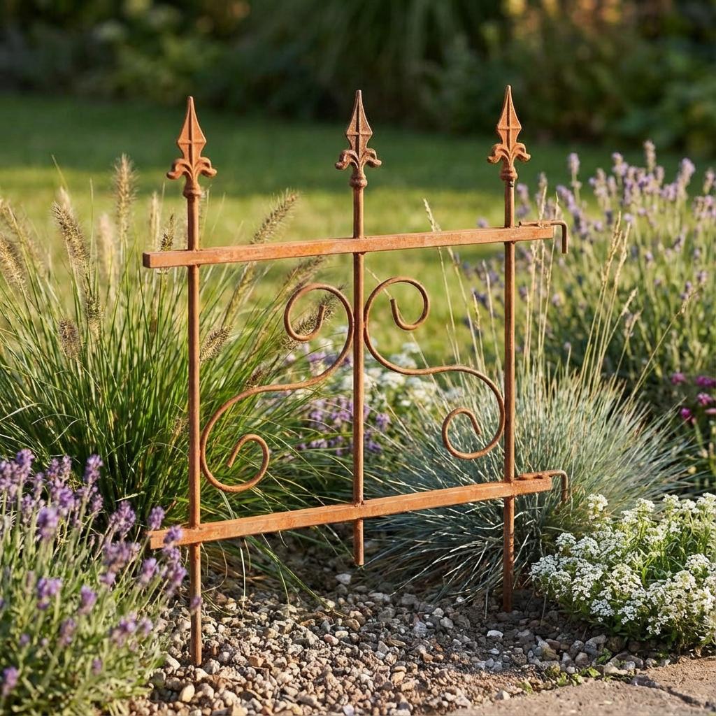 Gartenzaun Element Metall Rostoptik 46 × 60 cm – Dekorative Beeteinfassung mit Muster