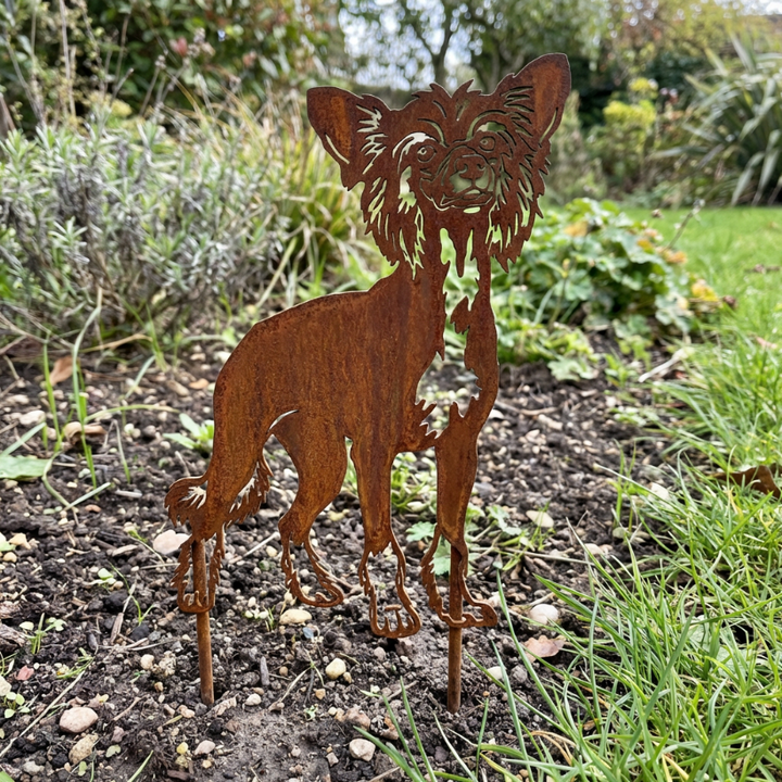 Edelrost Gartenstecker Nackthund – Hundesilhouette aus Metall, 21 cm