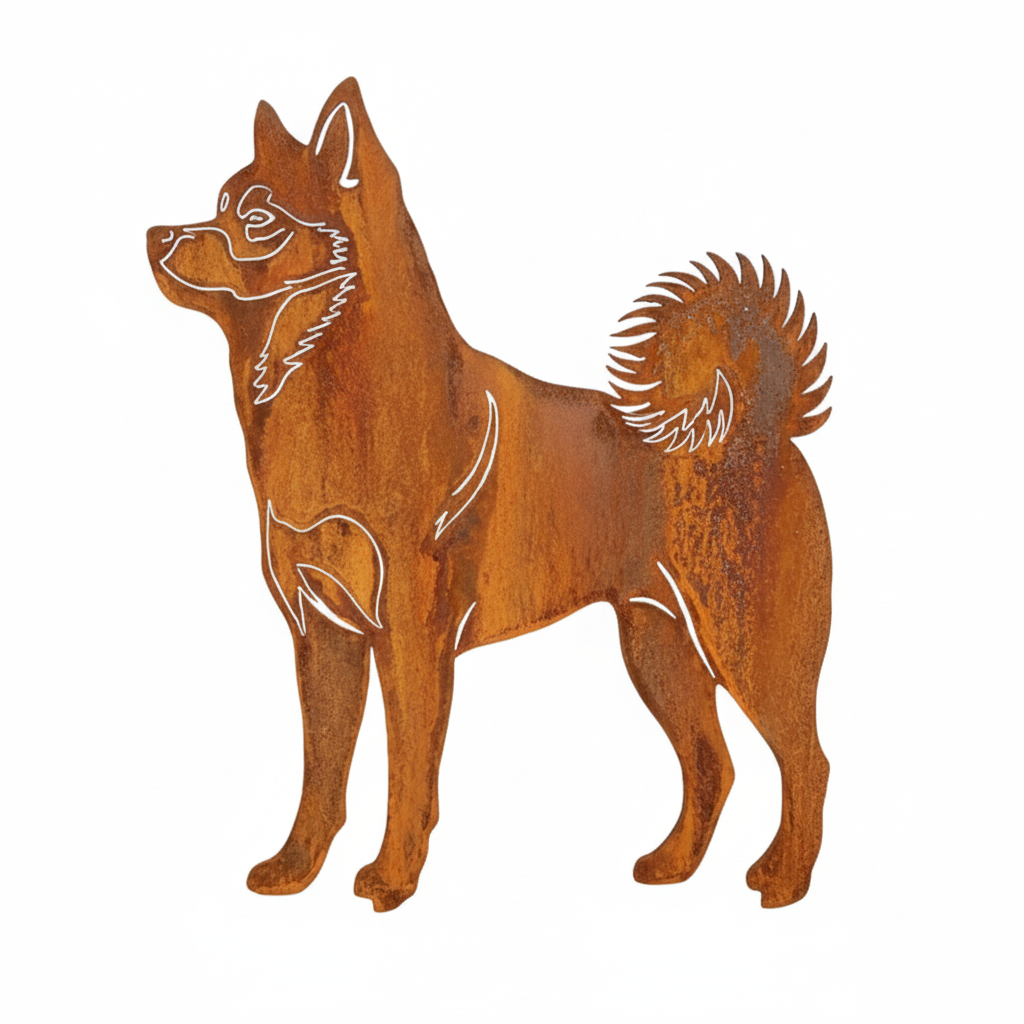 Edelrost Gartenstecker Shiba Inu – Hundesilhouette aus Metall, 37 cm