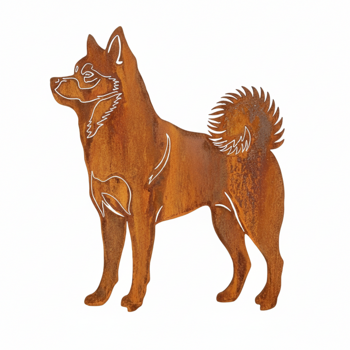 Edelrost Gartenstecker Shiba Inu – Hundesilhouette aus Metall, 37 cm