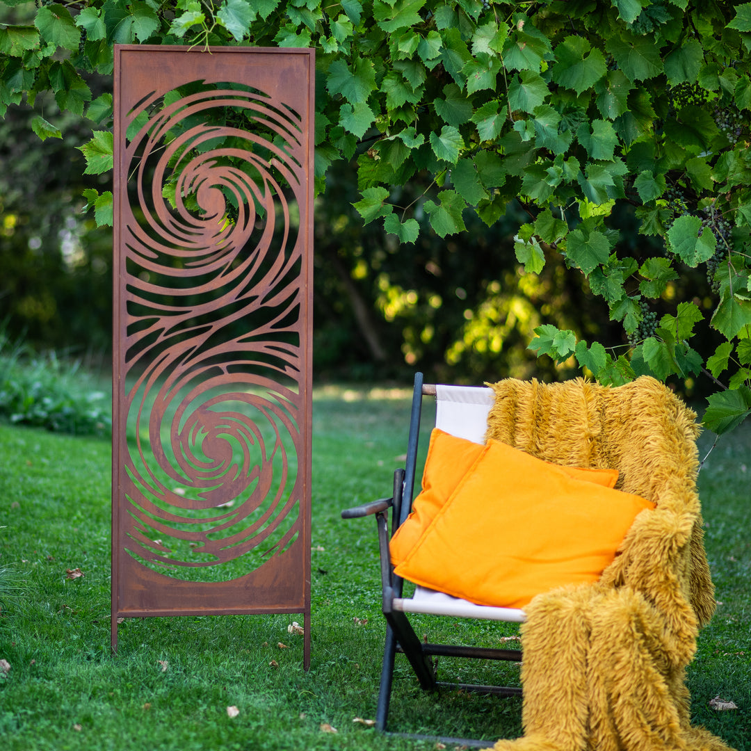 Sichtschutz Gartenpaneel Metall – Motiv Meereswirbel, 160 × 50 cm