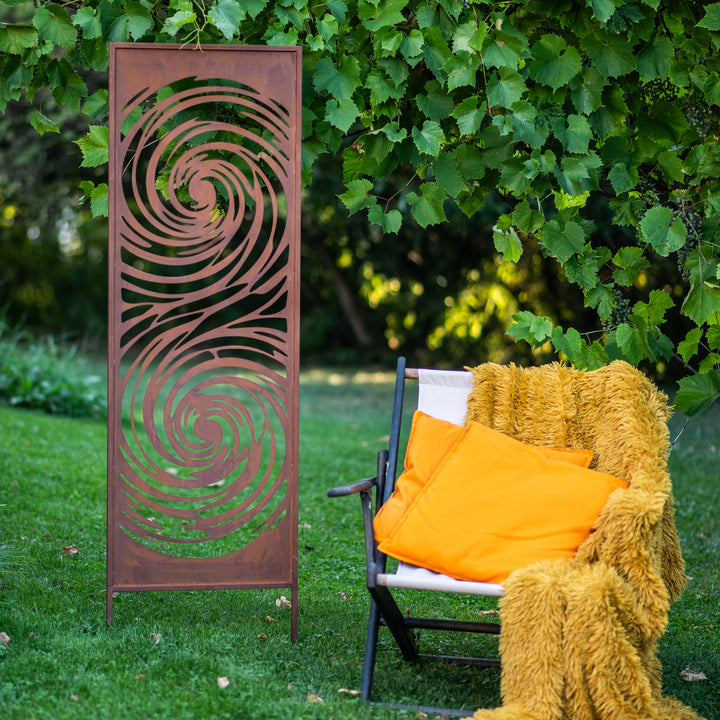 Sichtschutz Gartenpaneel Metall – Motiv Meereswirbel, 160 × 50 cm