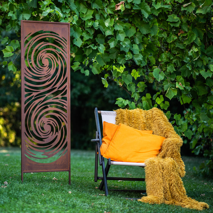Sichtschutz Gartenpaneel Metall – Motiv Meereswirbel, 160 × 50 cm