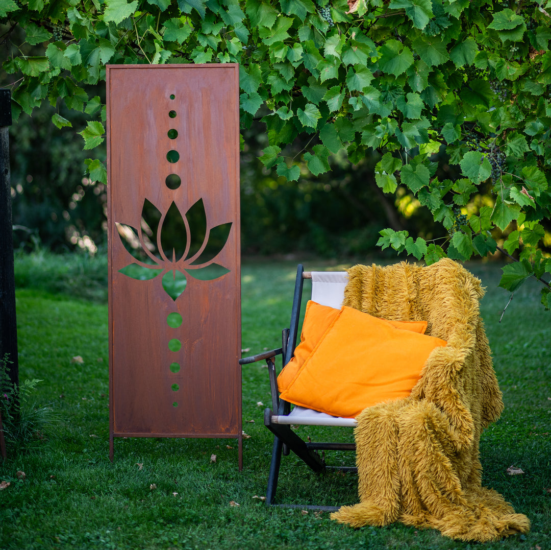 Sichtschutz Gartenpaneel Metall – Motiv Lotus, 160 × 50 cm