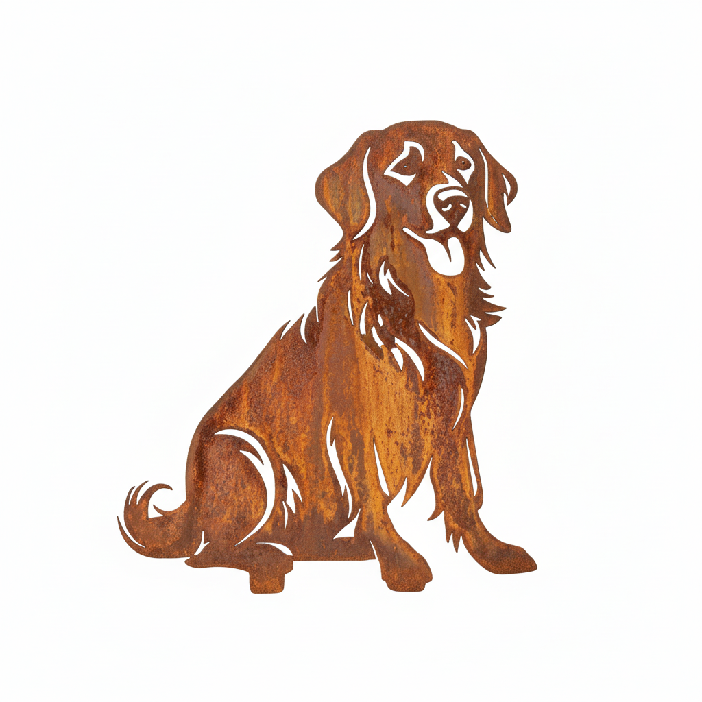 Edelrost Gartenstecker Golden Retriever – Hundesilhouette aus Metall, 40 cm
