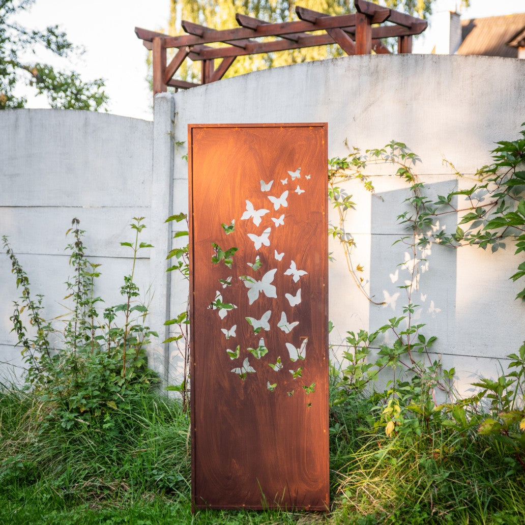 Sichtschutz Gartenpaneel Metall – Motiv Schmetterlinge, 160 × 50 cm
