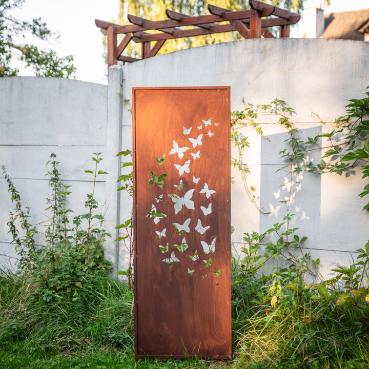 Sichtschutz Gartenpaneel Metall – Motiv Schmetterlinge, 160 × 50 cm