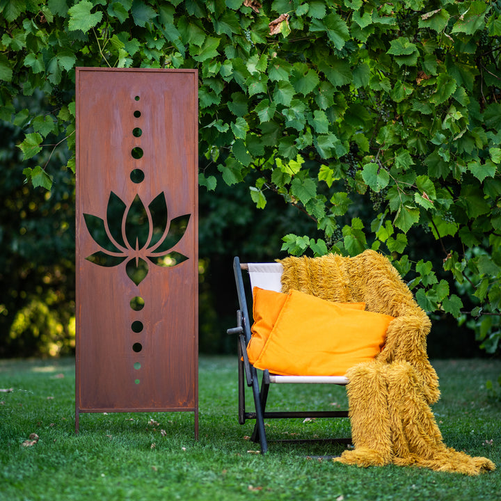 Sichtschutz Gartenpaneel Metall – Motiv Lotus, 160 × 50 cm