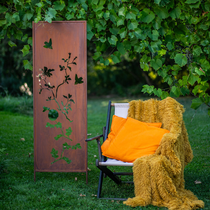 Sichtschutz Gartenpaneel Metall – Motiv Blütenzweig, 160 × 50 cm