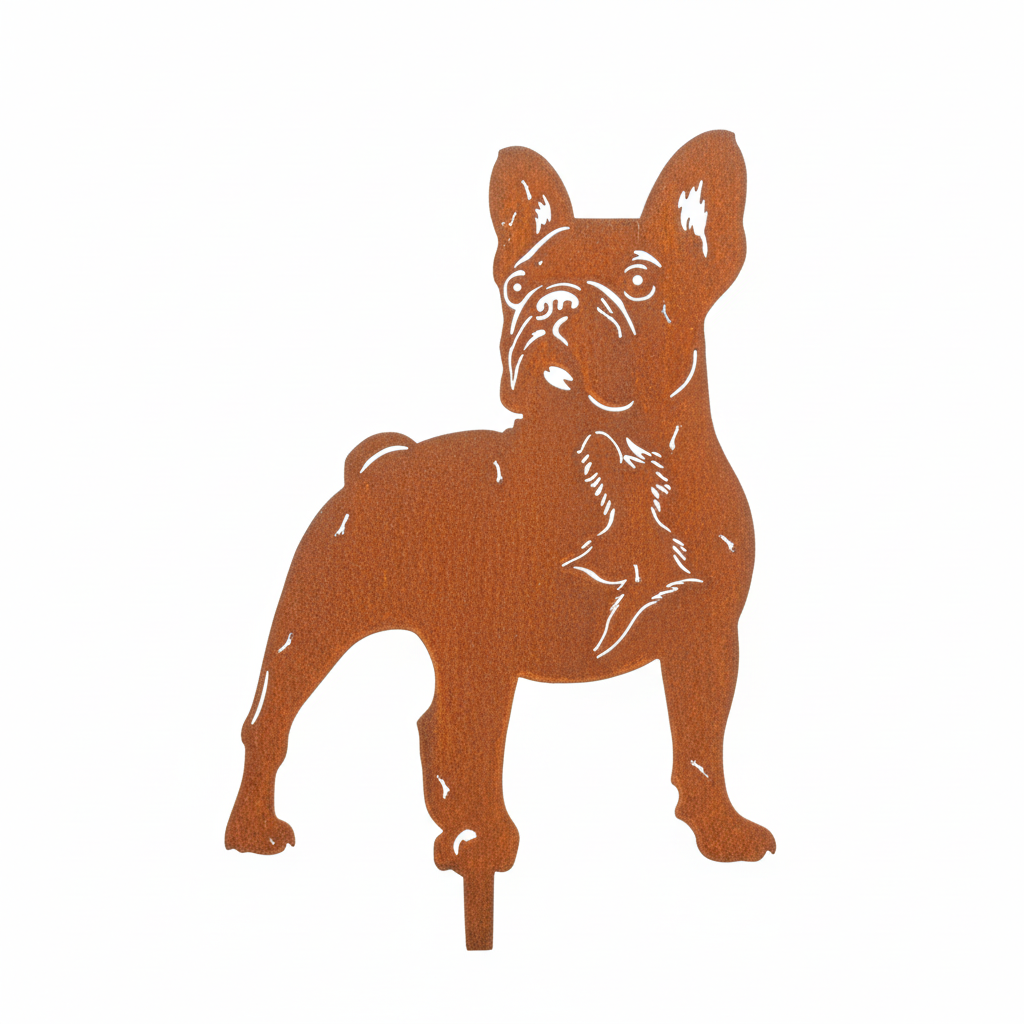 Edelrost Gartenstecker French Bulldog – Hundesilhouette aus Metall, 23 cm