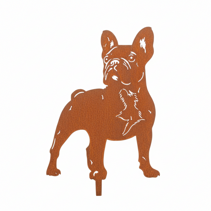 Edelrost Gartenstecker French Bulldog – Hundesilhouette aus Metall, 23 cm