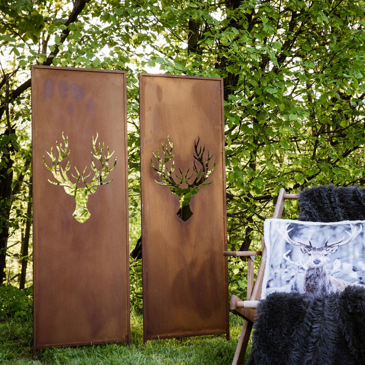 Sichtschutz Gartenpaneel Metall – Motiv Hirsche, 160 × 50 cm