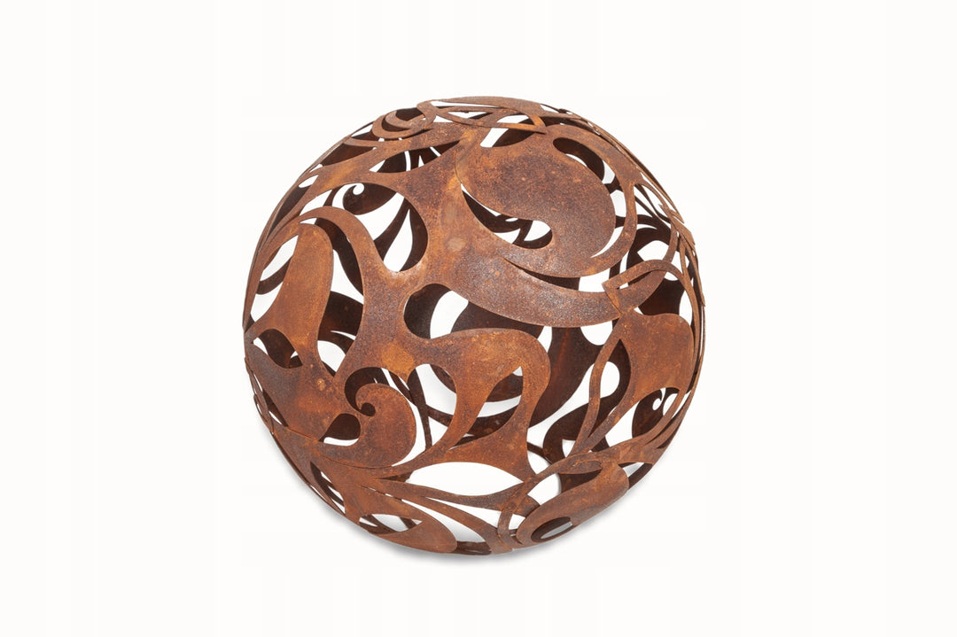 Gartenkugel "Florales Ornament" – Rost-Deko aus Stahl mit Blattmuster