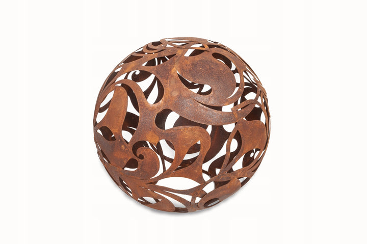 Gartenkugel "Florales Ornament" – Rost-Deko aus Stahl mit Blattmuster