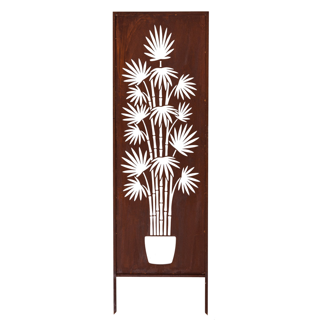 Sichtschutz Gartenpaneel Metall – Motiv Bambus im Kübel - (hohe Variante), 160 × 50 cm