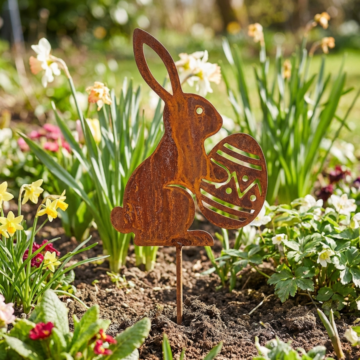 Gartenstecker Häschen mit Osterei, 16 cm