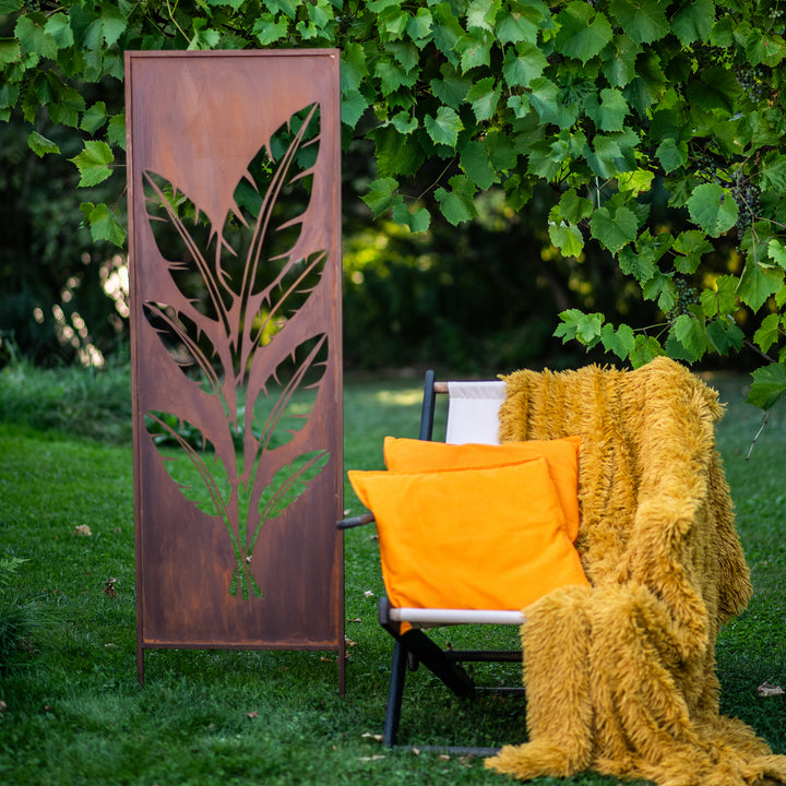 Sichtschutz Gartenpaneel Metall – Motiv Tropische Blätter, 160 × 50 cm