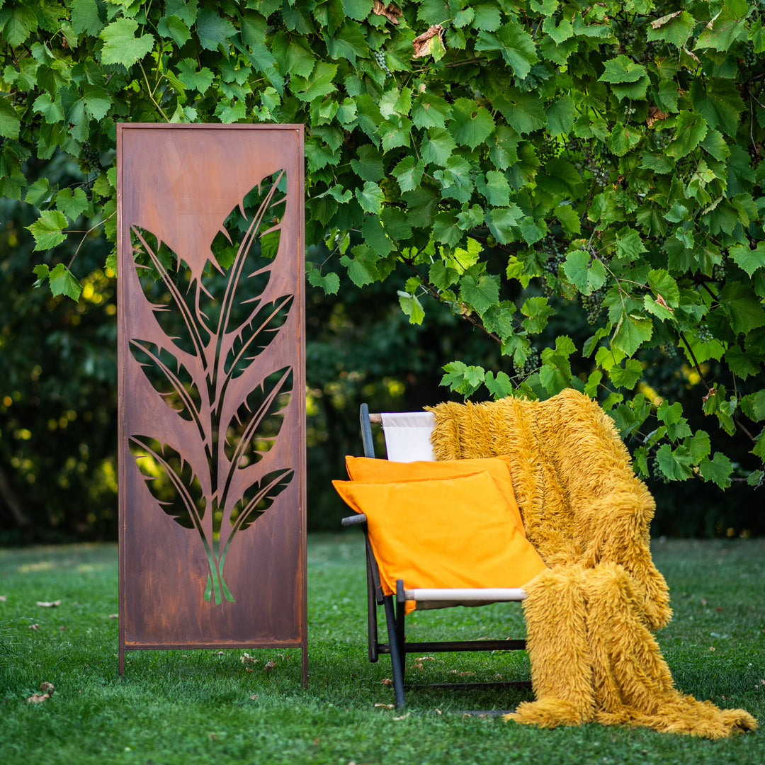 Sichtschutz Gartenpaneel Metall – Motiv Tropische Blätter, 160 × 50 cm