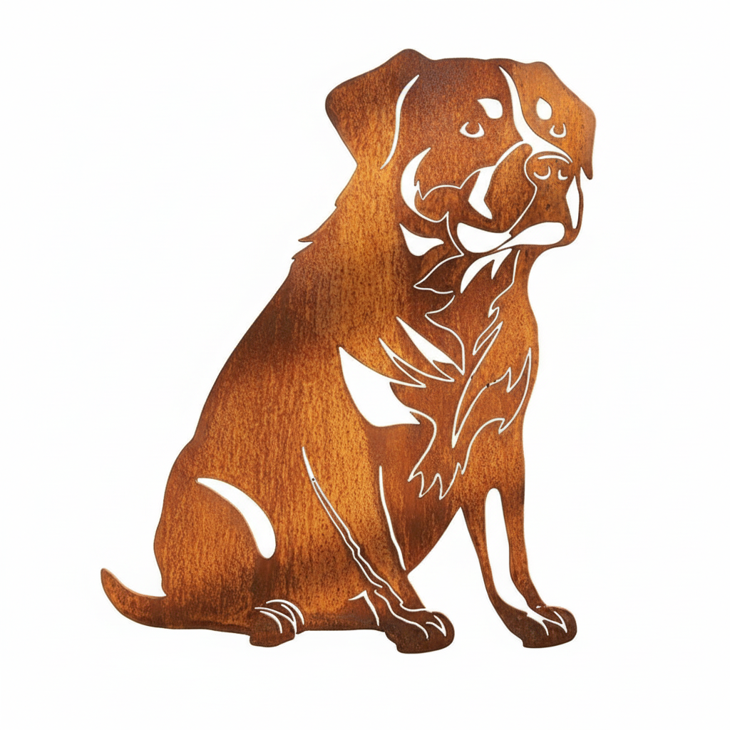 Edelrost Gartenstecker Rottweiler – Hundesilhouette aus Metall, 36 cm
