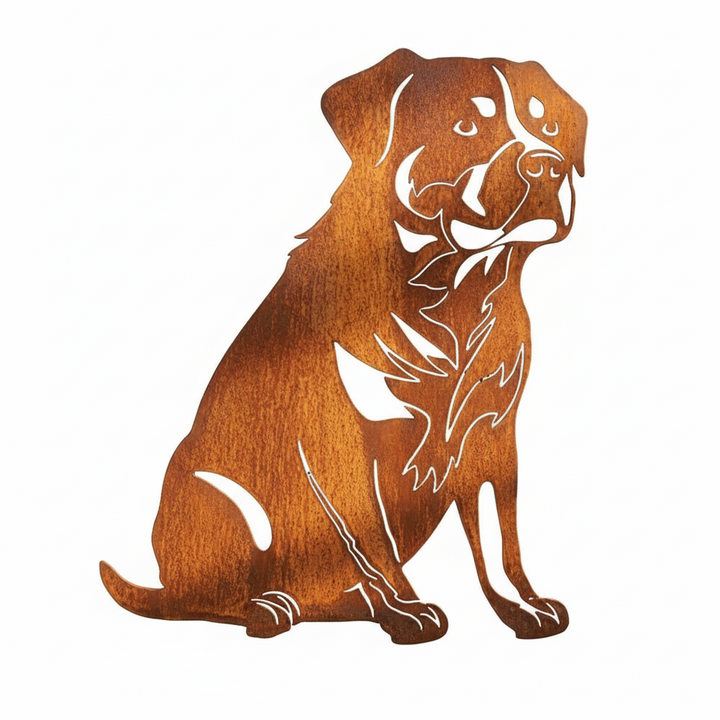 Edelrost Gartenstecker Rottweiler – Hundesilhouette aus Metall, 36 cm