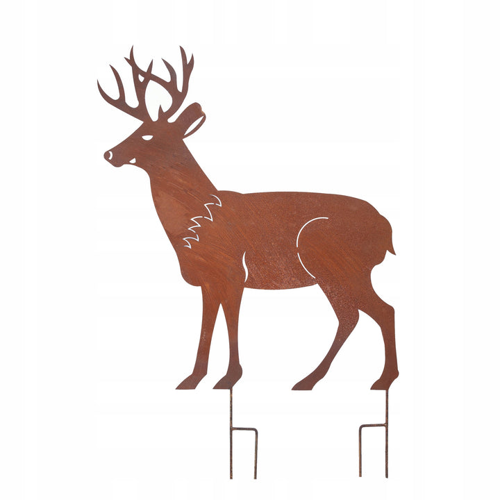 Edelrost Gartenfigur Hirsch – Metallfigur auf Einschlagbeinen, 75 cm