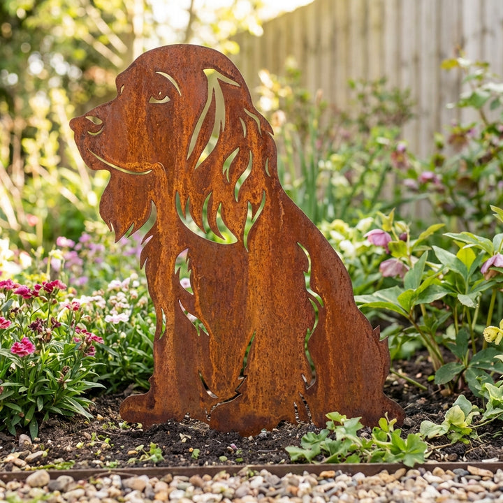 Edelrost Gartenstecker Cocker Spaniel – Hundesilhouette aus Metall, 30 cm
