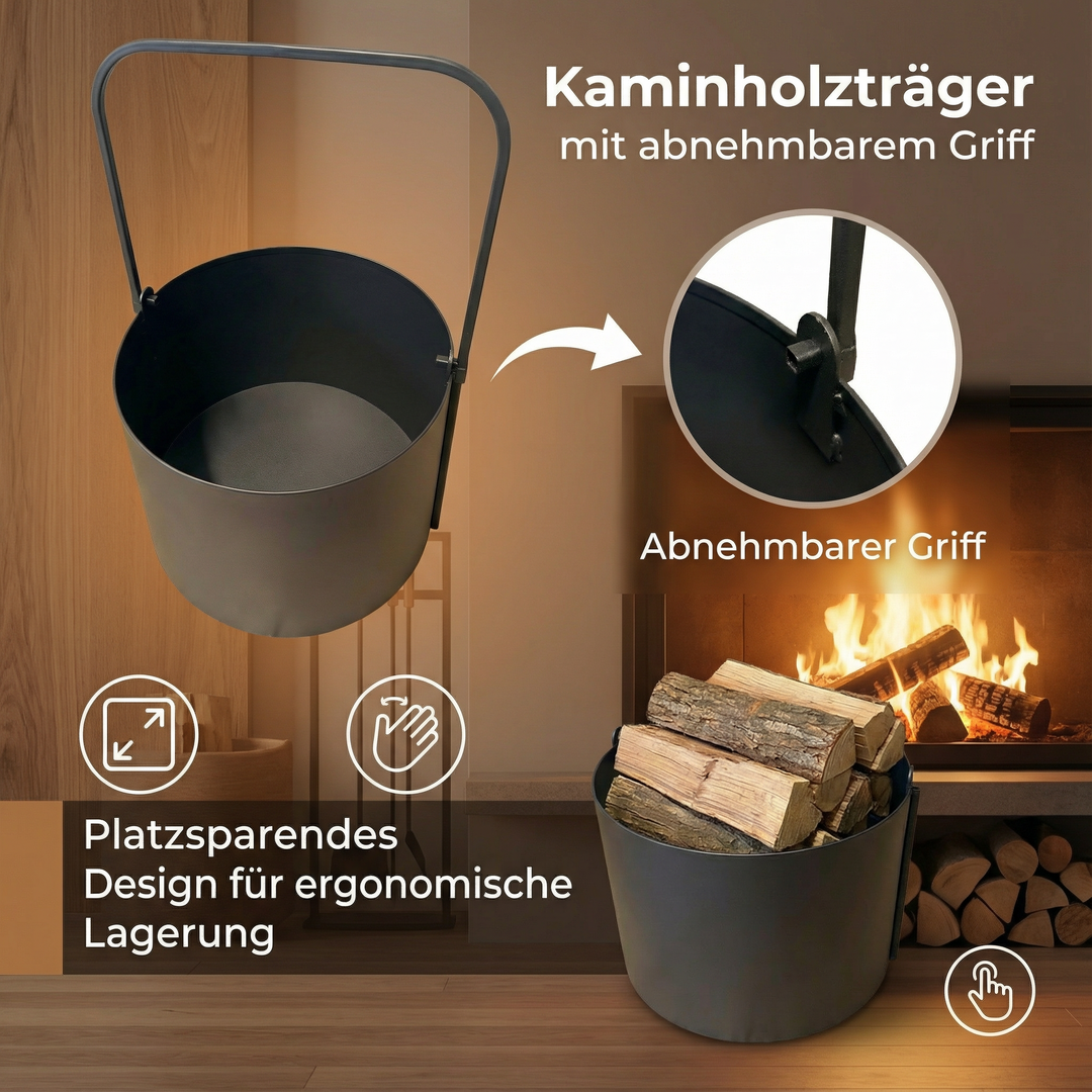 Kaminholzkorb aus Metall – schwarzer Holzkorb für innen